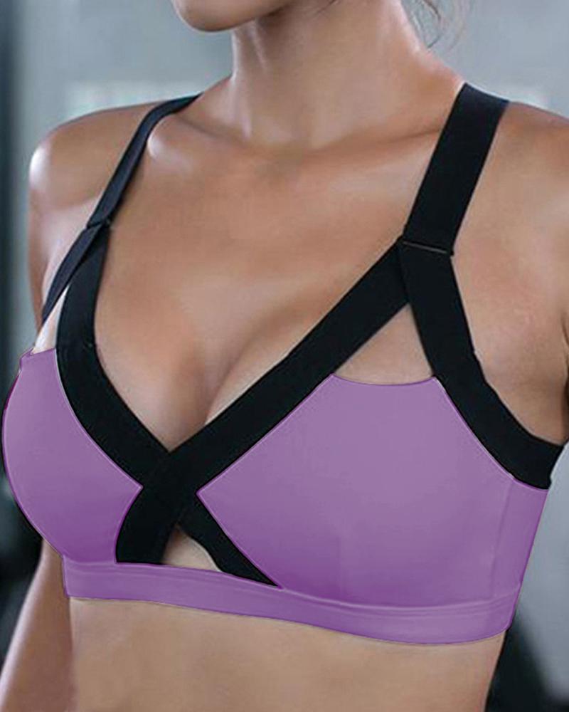 

Crisscross Back Cutout Front Sleeveless Yoga Bralette, Purple