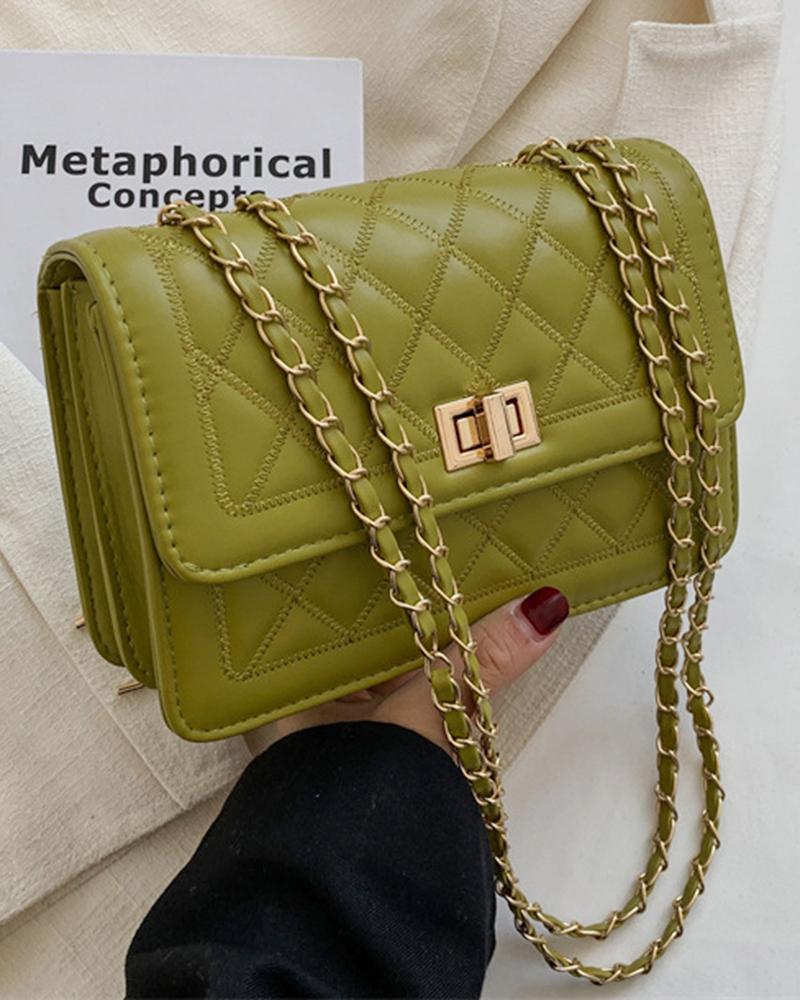 

Quilted Twist Lock Flap Shoulder Bag, Green