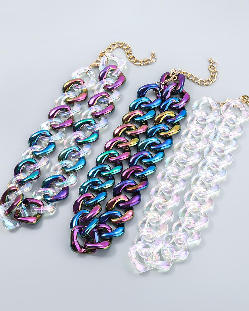 

1PCS Link Chain Colorblock Wide Band Necklace, Dark purple