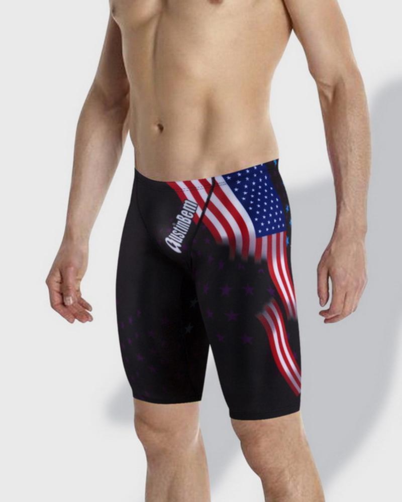 

National Flag Print Skinny Swim Short Pants, Style1