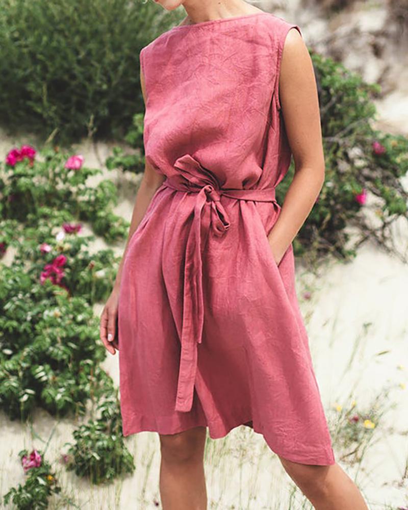 

Plain Pocket Design Sleeveless Casual Dress, Pink