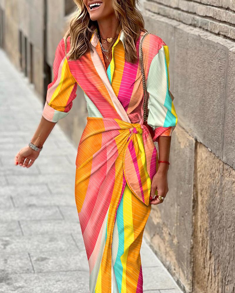 

Colorblock Tied Detail Shirt Dress, Multicolor