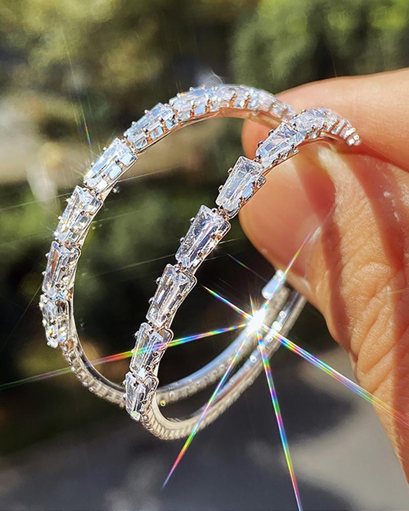 1pair Rhinestone Decor Hoop Earrings