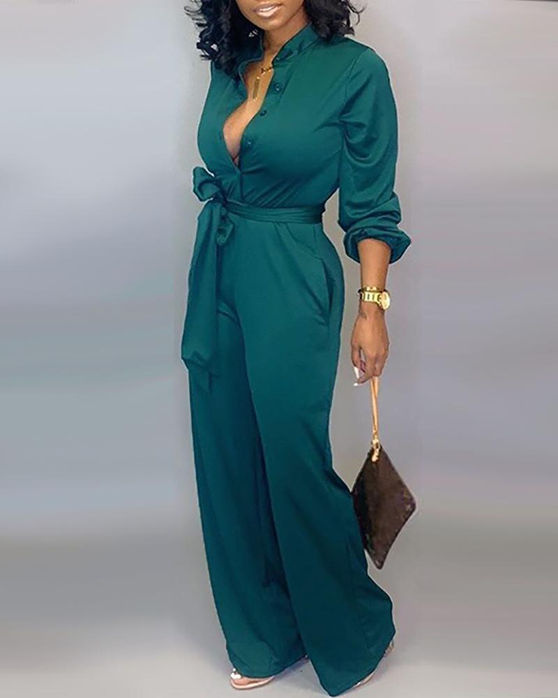 

Buttoned Pocket Design Casual Jumpsuit, Green