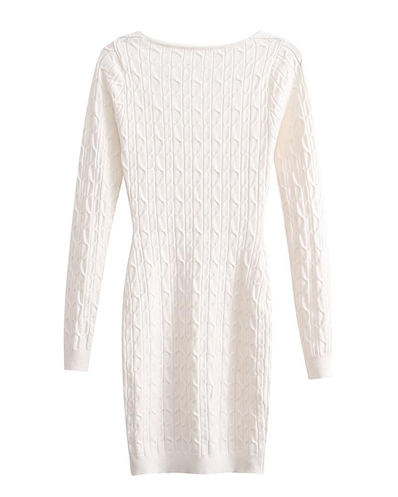 

Braided Long Sleeve Bodycon Knit Dress, White