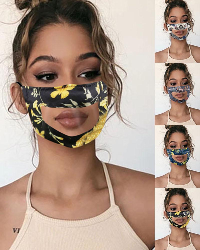 

Floral Print Visible Face Mask, Black