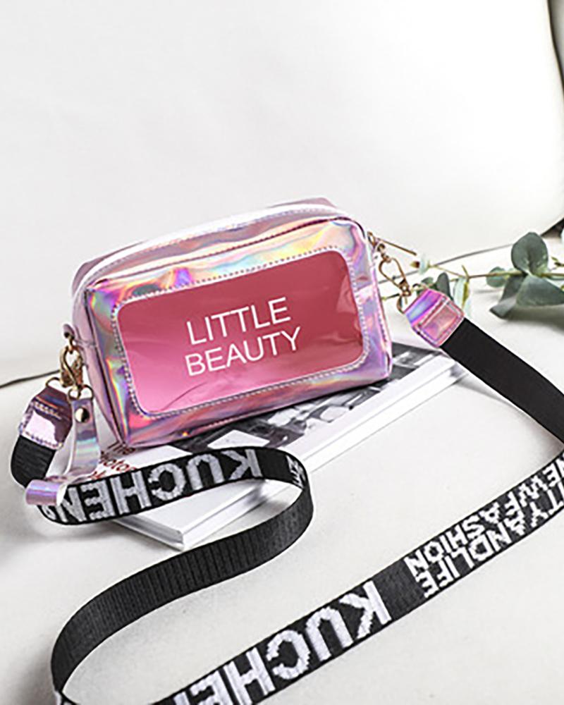 

Clear Letter Print Shoulder Bag, Pink