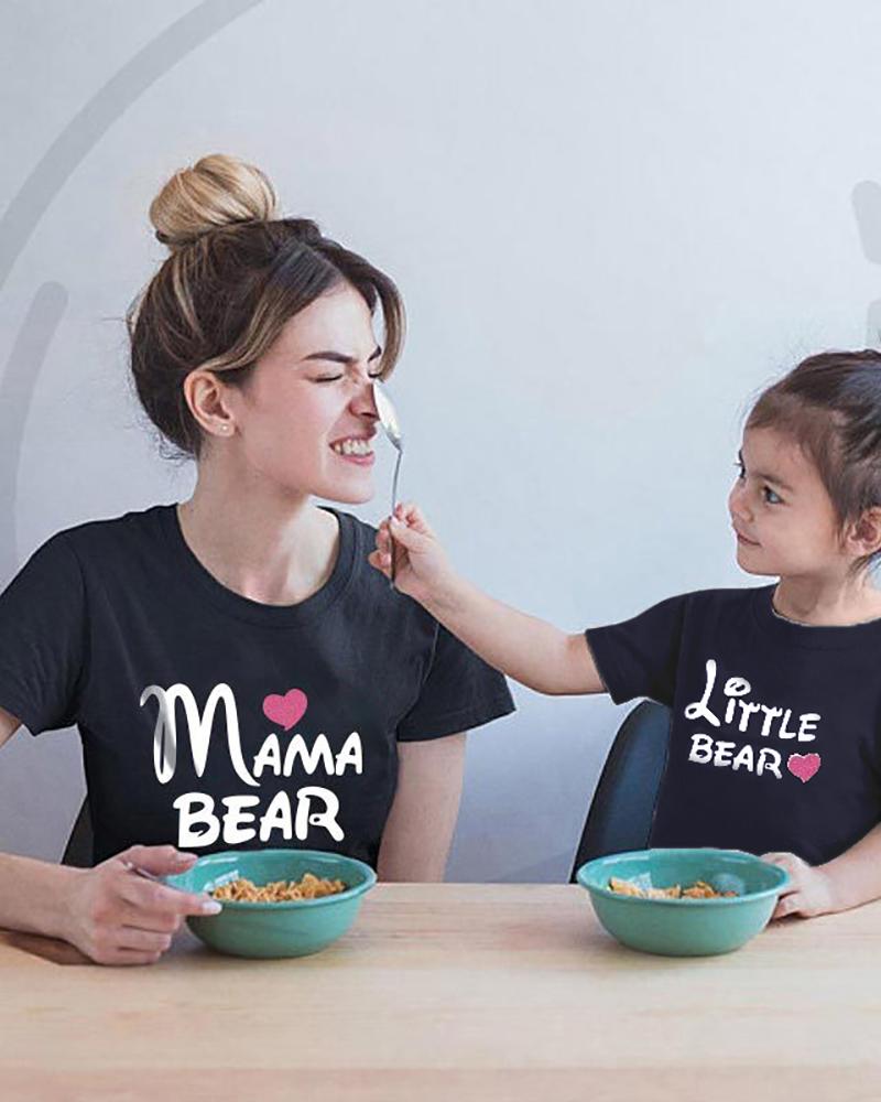 

Mommy & me Letter Heart Print Short Sleeve T-shirt For Mom, Black