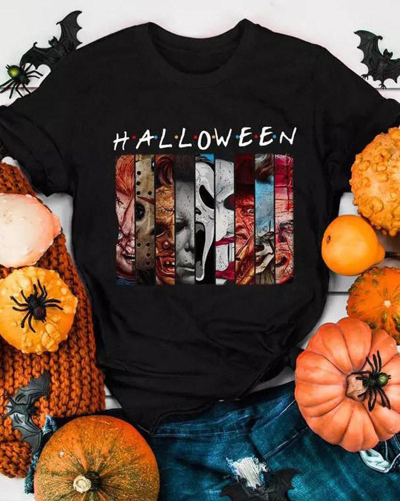 

Plus Size Halloween Horror Movie Print T-shirt, Black