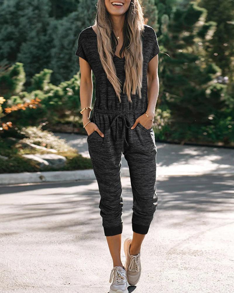 

Pocket Design Drawstring Jumpsuit, Dark grey