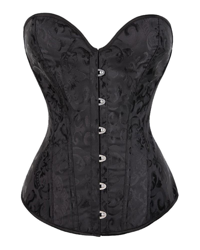 

Floral Pattern Eyelet Lace Up Skinny Corset Top, Black