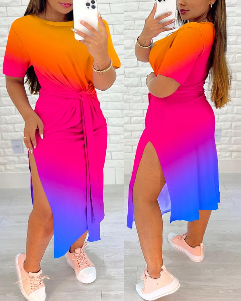 

Plus Size Ombre Tied Detail Casual Dress, Multicolor
