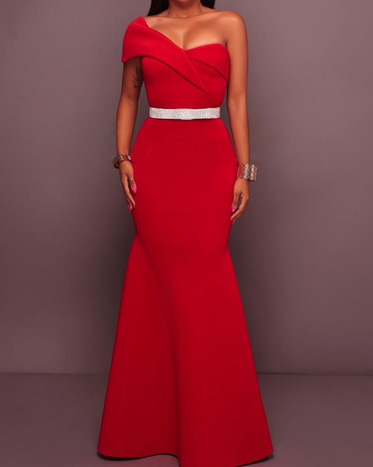 Solid One Strappy Mermaid Slinky Maxi Dress