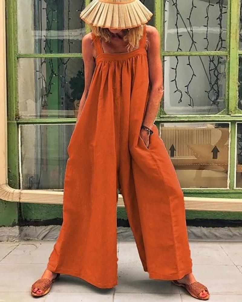 

Ruched Pocket Decor Casual Wide Leg Jumpsuit, Orange