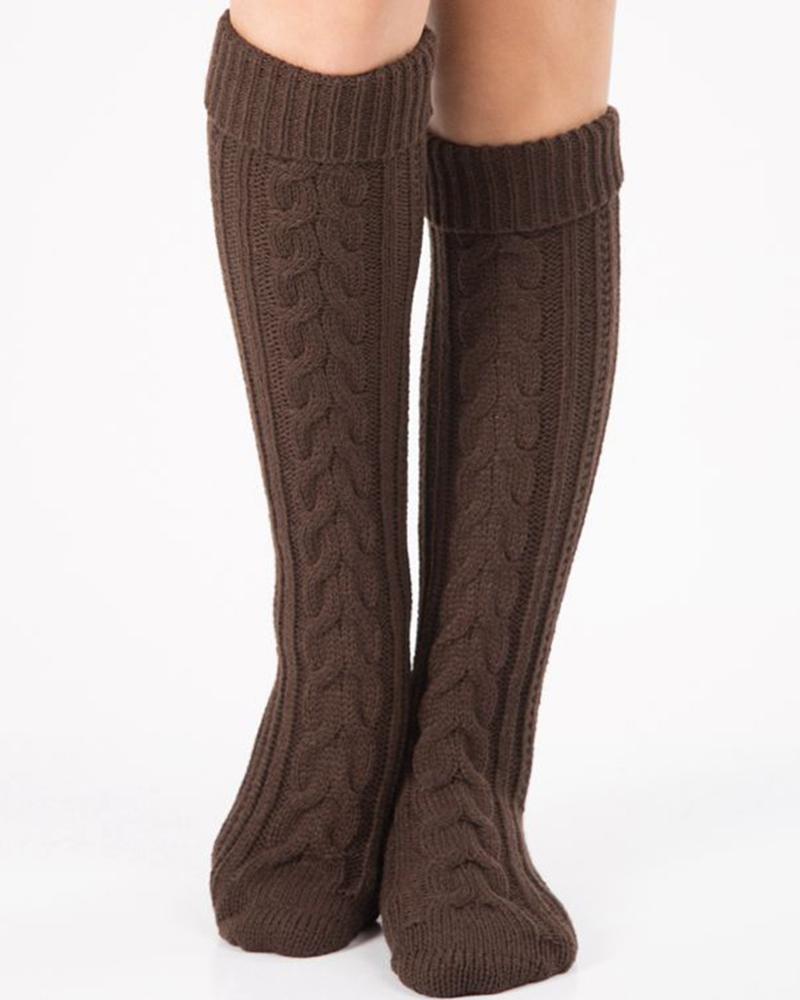 

Cable Knit Over The Knee Floor Winter Socks, Coffee