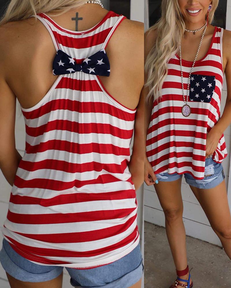 

Independence Day Flag Print Bowknot Decor Tank Top, Red