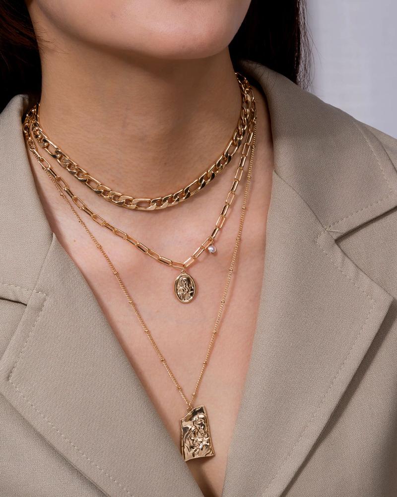 

Coin Pattern Pendant Beaded Layered Necklace, Style1