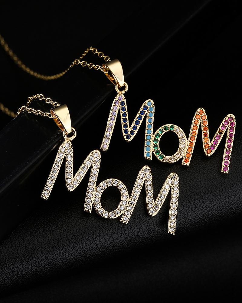 

Mother's Day Rhinestone Letter Pendant Chain Necklace, Style1