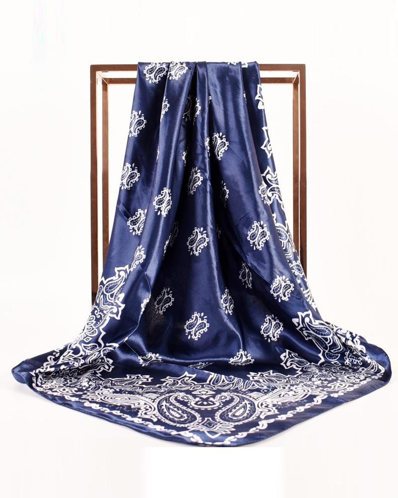 

Vintage Paisley Print Satin Square Scarf Headband, Blue