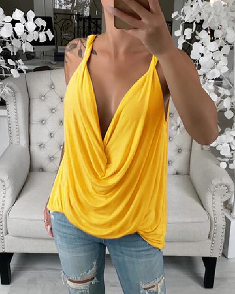 

Sleeveless Solid V Neck Sling Top, Yellow
