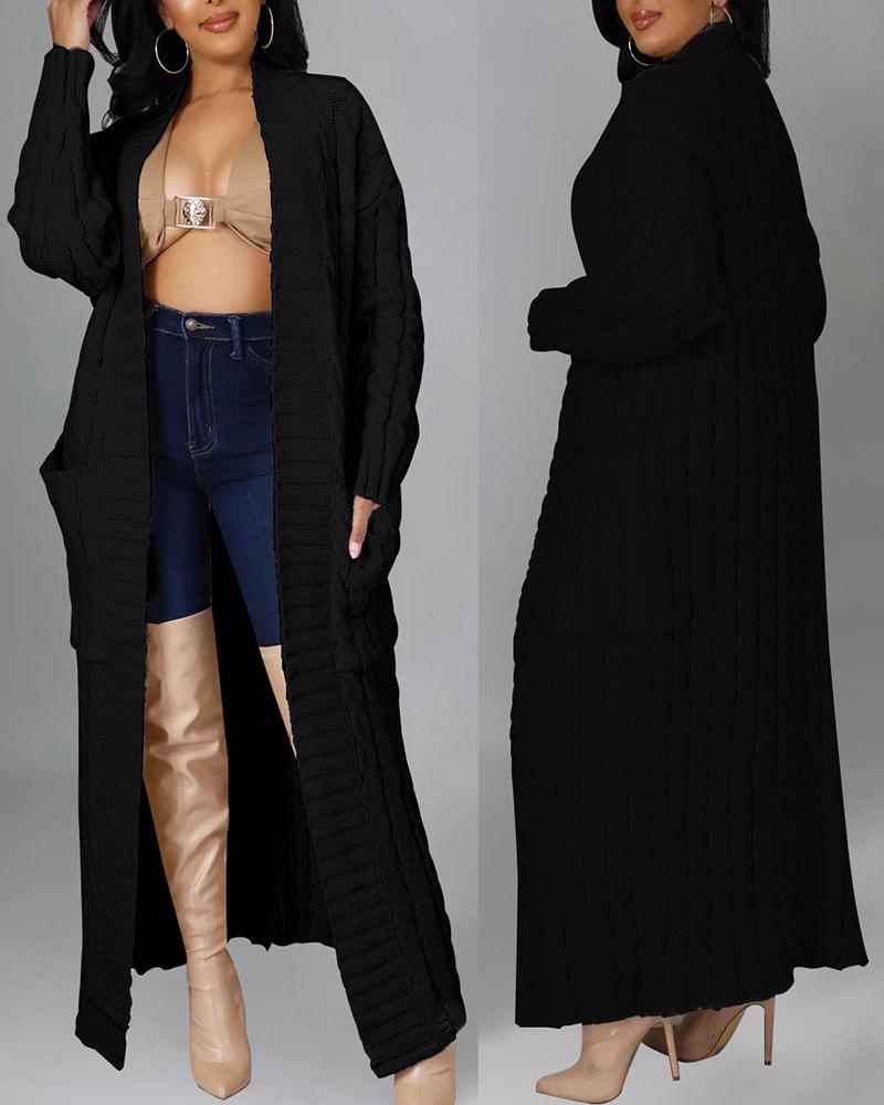 

Pocket Design Cable Knit Cardigan, Black