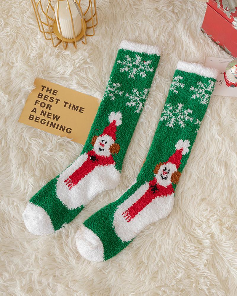 

1Pair Christmas Santa Claus Pattern Over The Calf Fluffy Socks, Style5