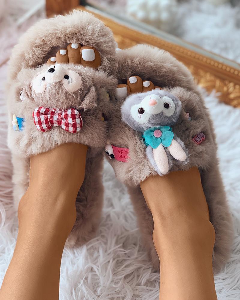 

Cartoon Decor Fluffy Slipper, Khaki