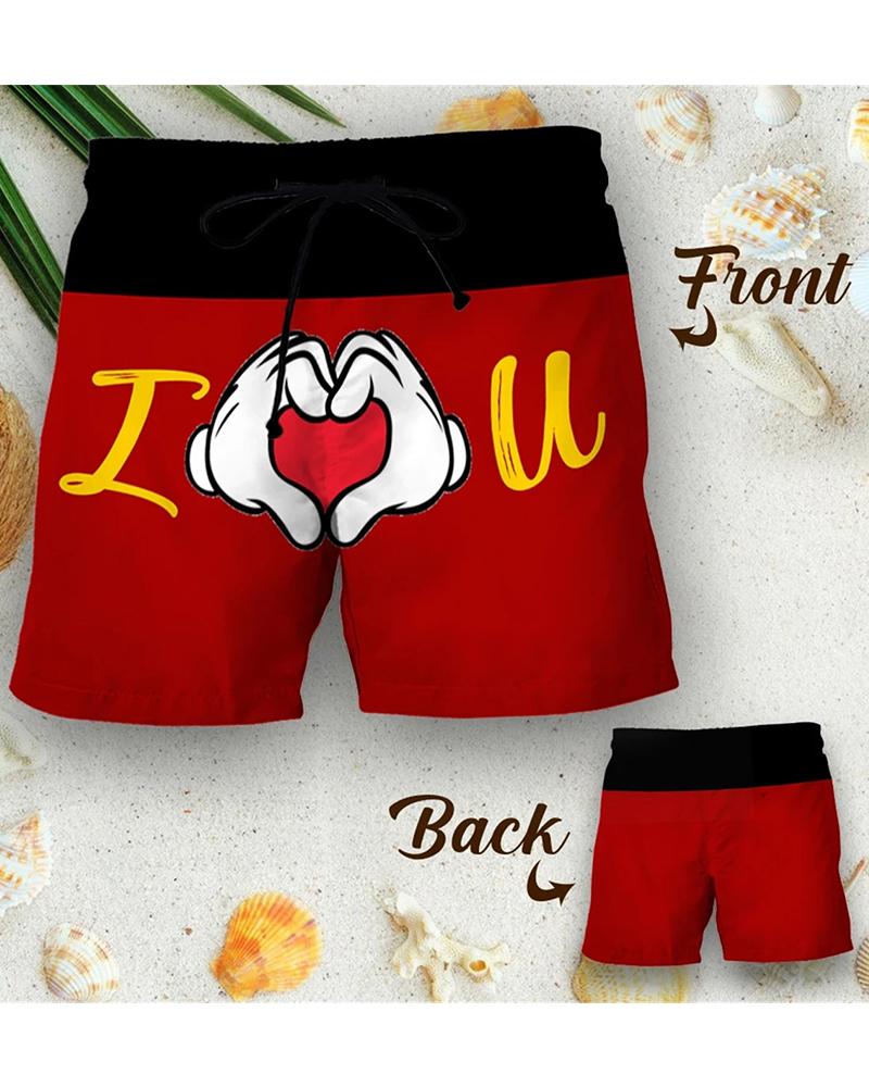 

3D Cartoon Print Drawstring Loose Beach Short Pants, Multicolor