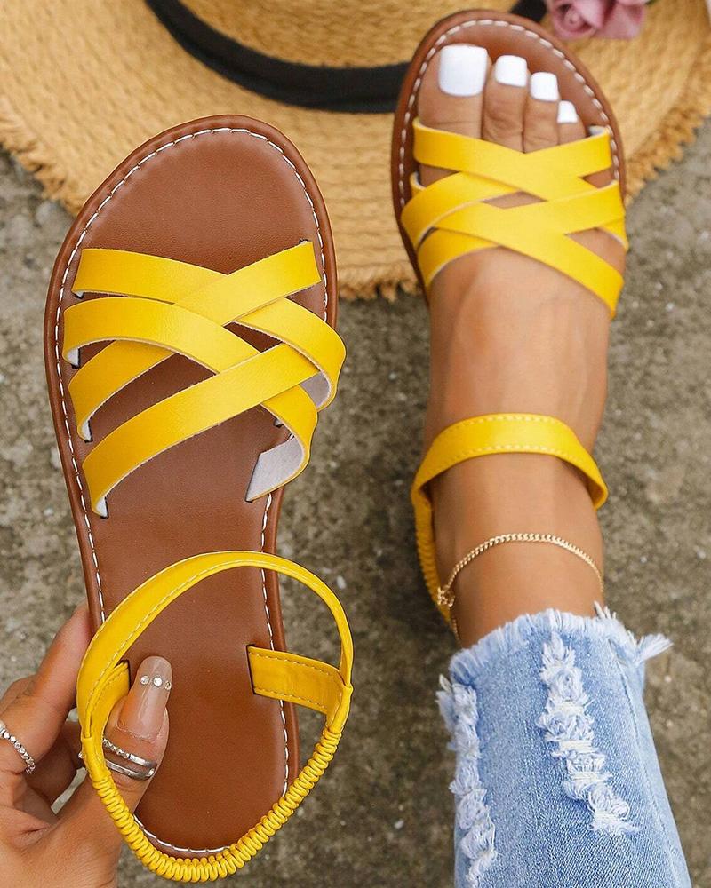

Crisscross Ankle Strap Summer Beach Sandals, Yellow