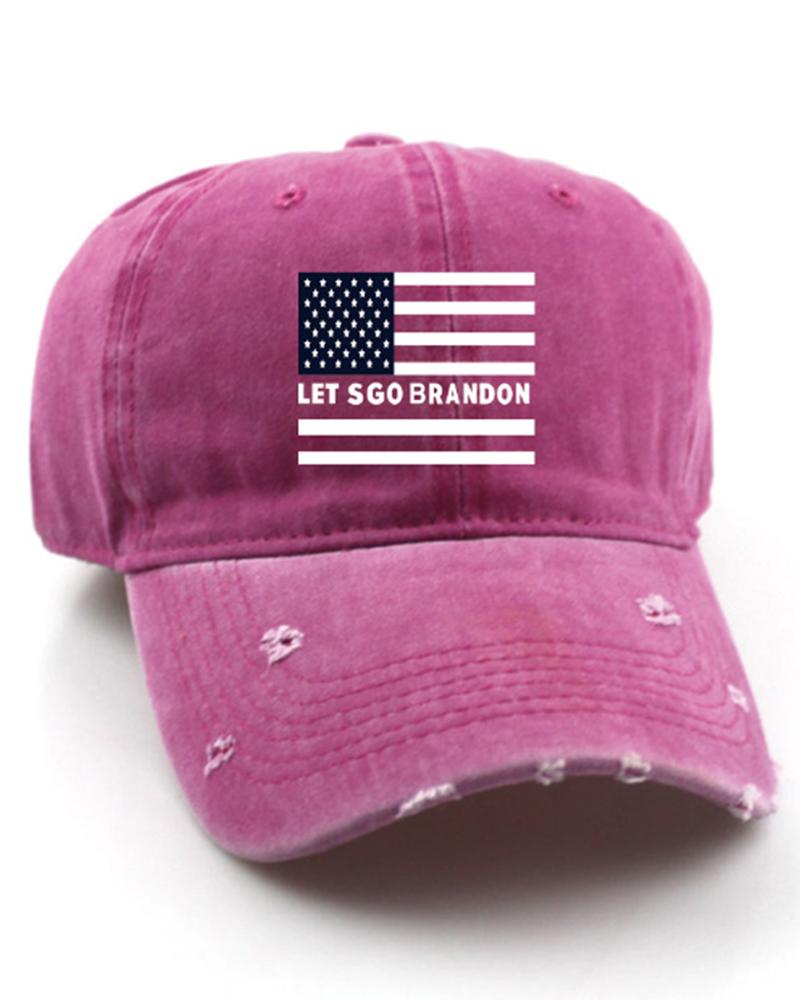 

Independence Day Flag Sunglasses Slogan Print Ripped Baseball Cap, Pink