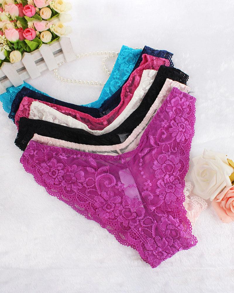 

Crochet Lace Mesh Thong Panty, Purple