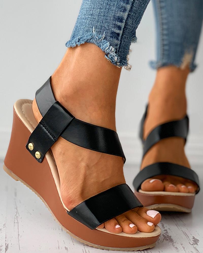 

Peep Toe Slingback Wedge Sandals, Black