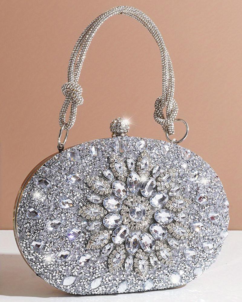 

Rhinestone Top Handle Evening Handbag, Silver