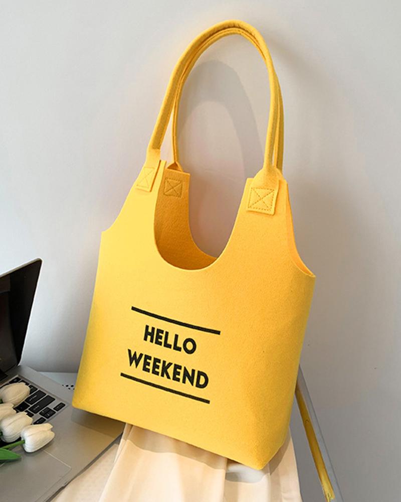 

Letter Print Large Capacity Canvas Shoulder Bag, Yellow