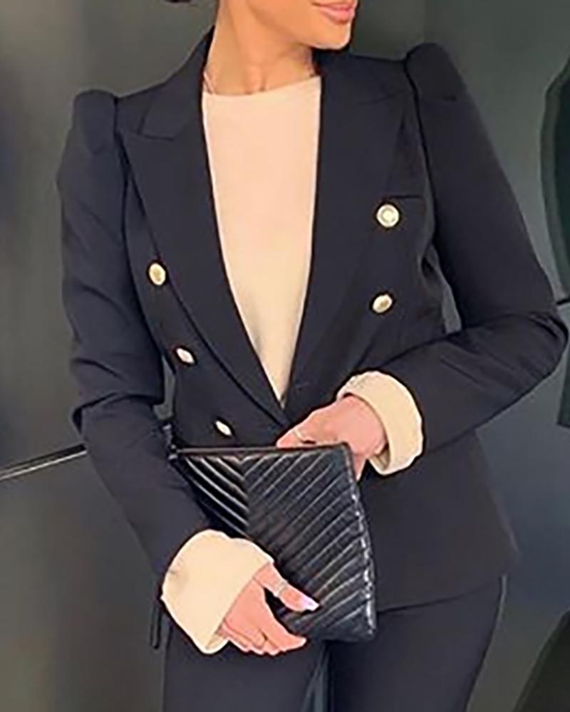 

Button Design Long Sleeve Blazer Coat, Black