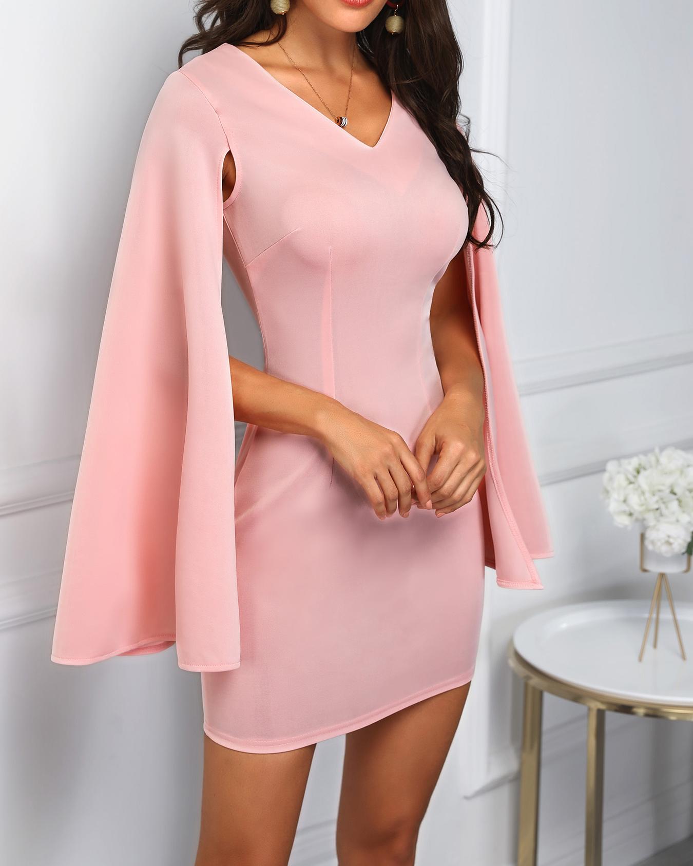 

Cape Design Deep V Mini Dress, Pink