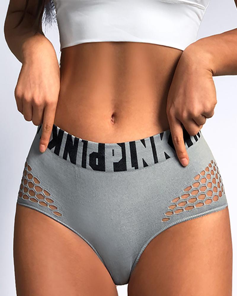 

Hollow Out Letter Print Seamless Underwear, Gray