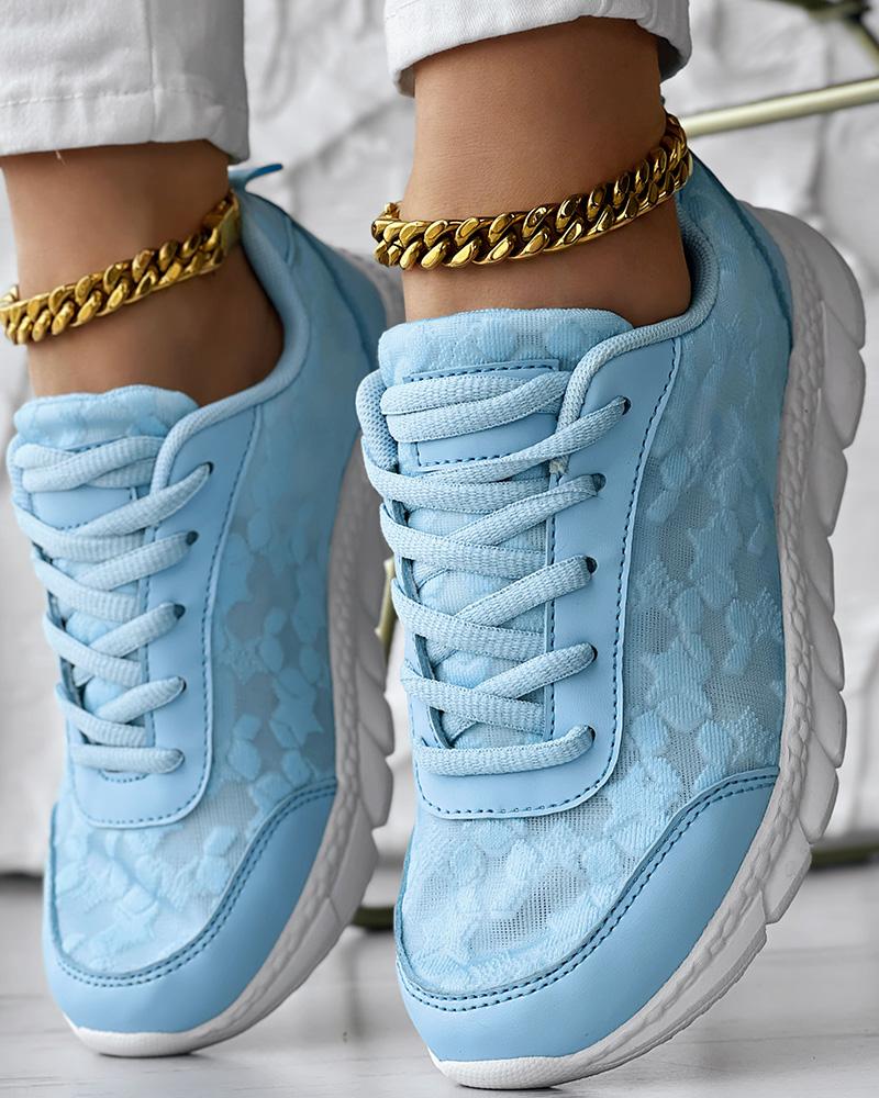 

Breathable Lace-up Round Toe Sneakers, Blue