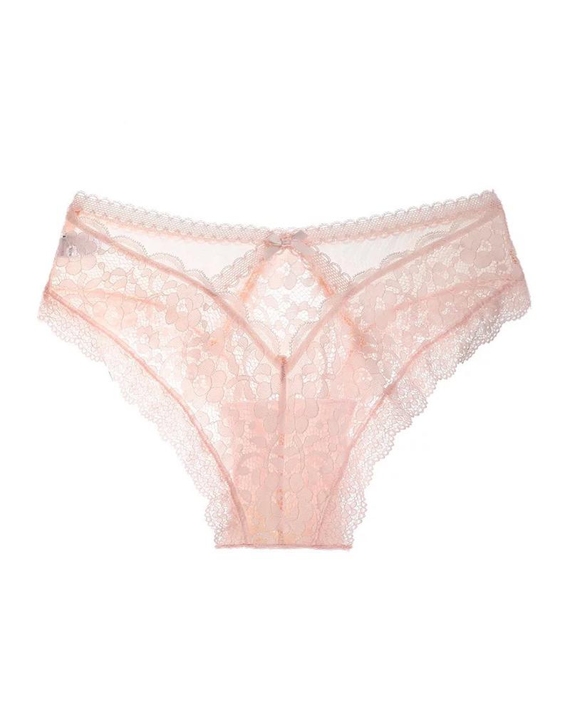 

Crochet Lace Bowknot Design Bandage Panty, Pink
