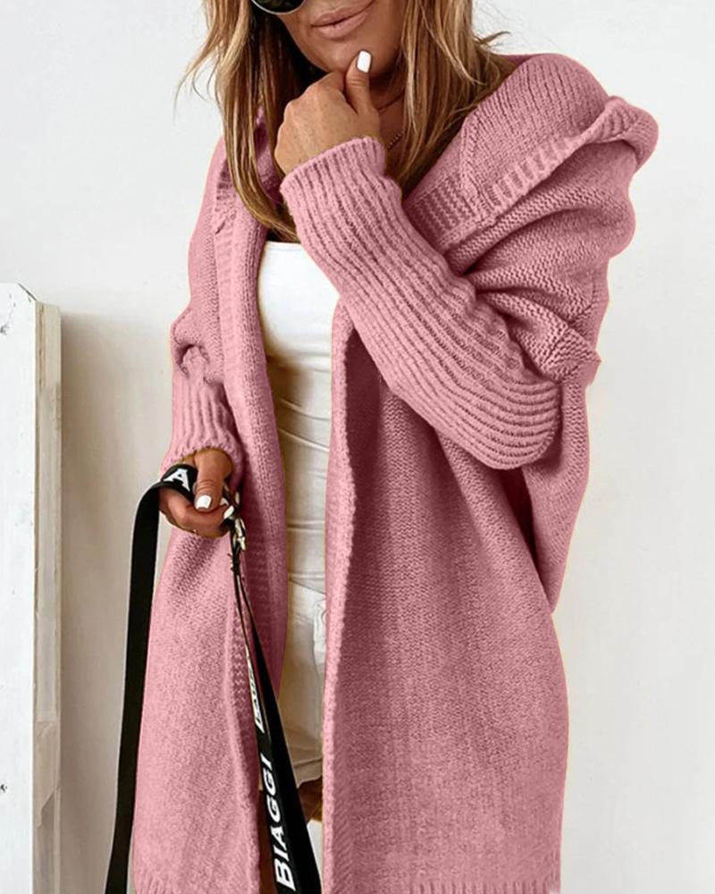 

Open Front Batwing Sleeve Hooded Cardigan, Pink
