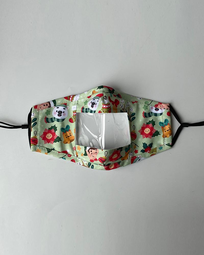 

Christmas Mixed Print Visible Face Mask, Green