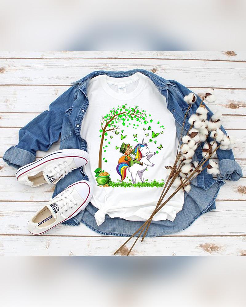 

St. Patrick's Day Cartoon Print Short Sleeve T-shirt, White