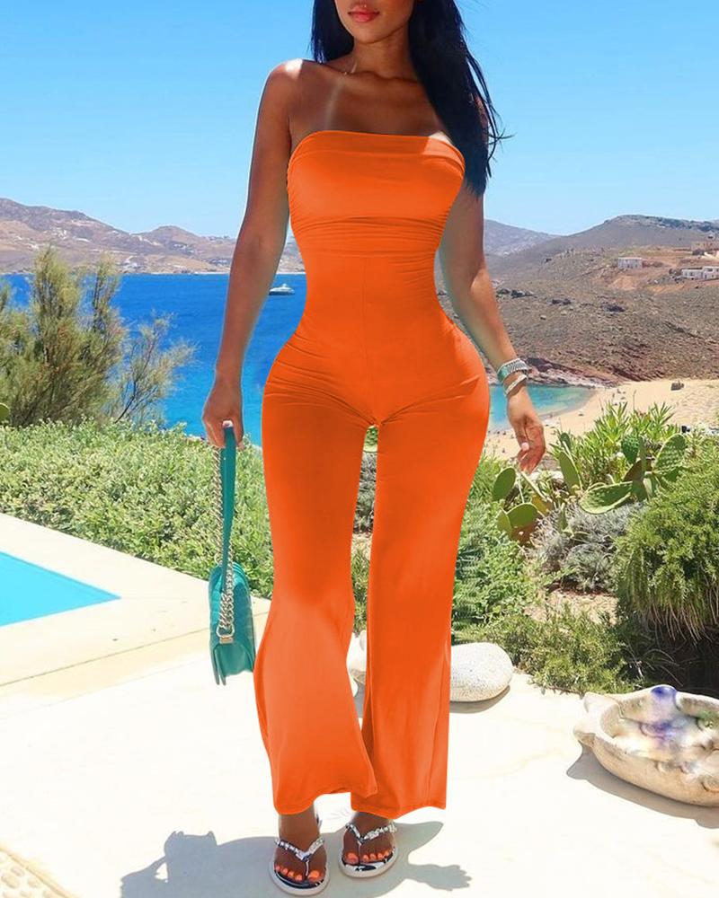 

Knotted Backless Skinny Bandeau Jumpsuit, Orange