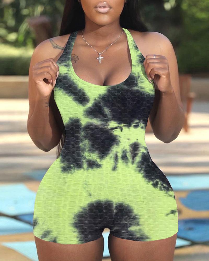 

Tie Dye Strap Skinny Rompers, Lvs green