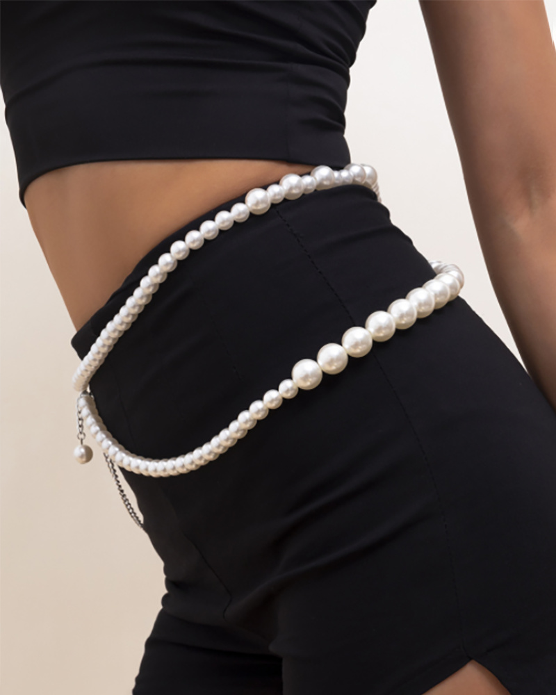 

1PCS Beaded Layered Waist Chain, White