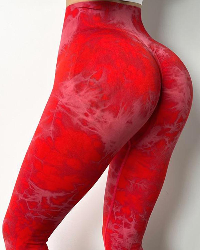 

Tie Dye Skinny Long Yoga Pants, Red
