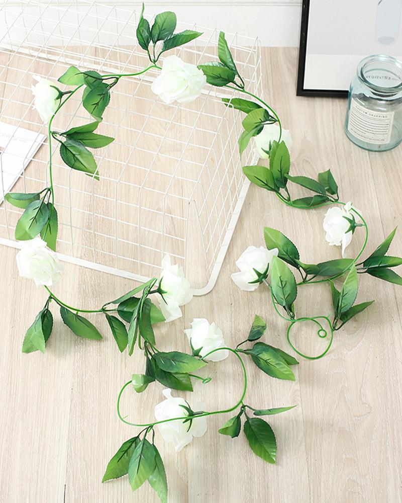 

Fake Rose Vine Flowers Plants Artificial Flower Hanging Rose Ivy Home Hotel Office Wedding Party Garden Craft Art Decor, White