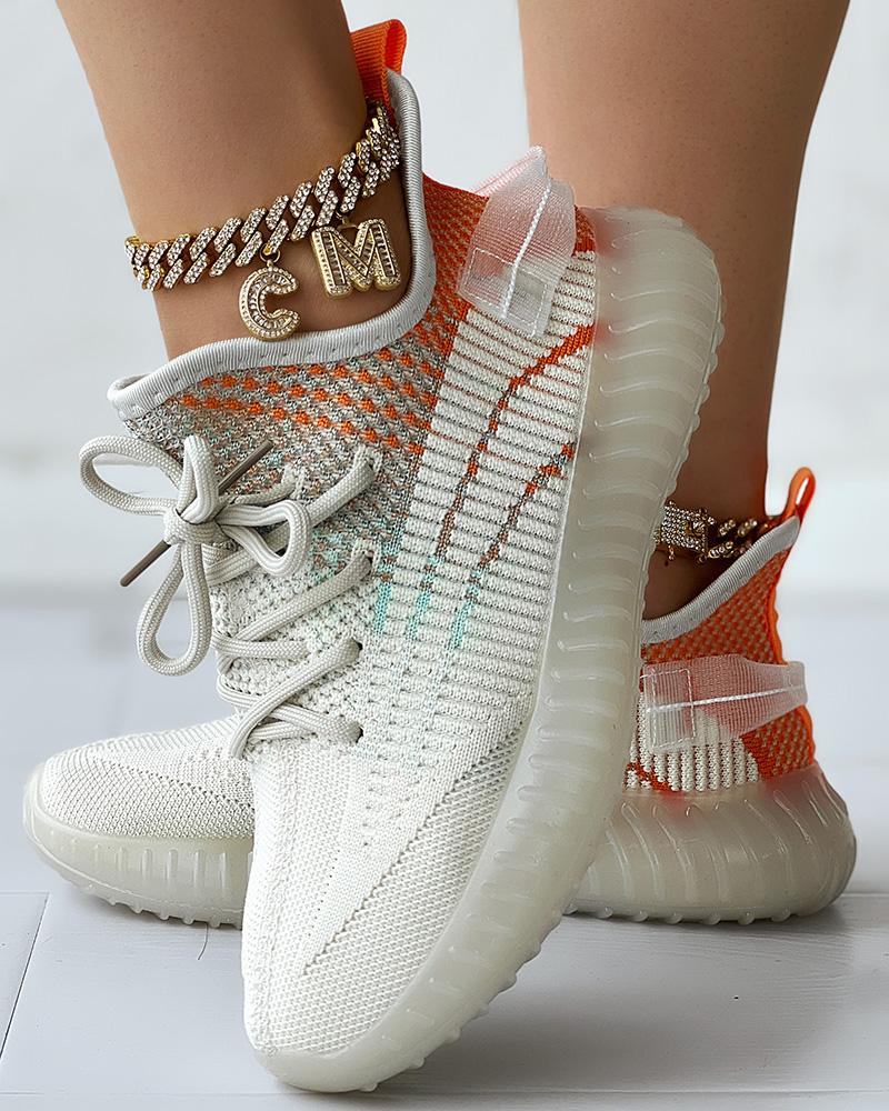 

Ombre Lace-up Knit Casual Sneakers, Beige