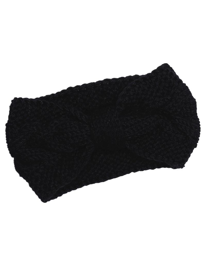 

1pc Bowknot Design Knit Wide Headband, Black