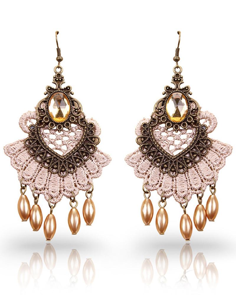 

Retro Halloween Rhinestone Decor Lace Earrings, Pink